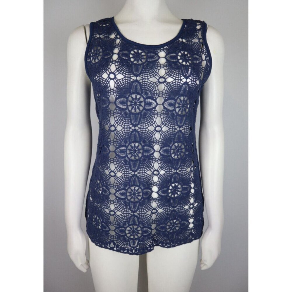 VALERIE BERTINELLI - WOMEN'S BLUE SHEER LACE TANK TOP - SIZE S